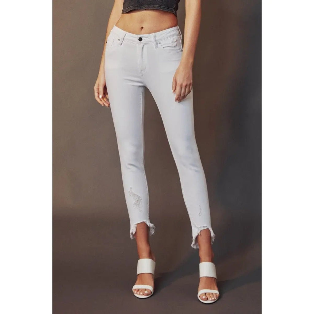 Kan Can High Rise White Hem Detail Skinny Jeans
