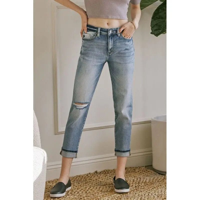 KanCan High rise hem detail mom jean - LECCE