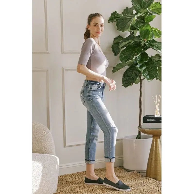 KanCan High rise hem detail mom jean - LECCE