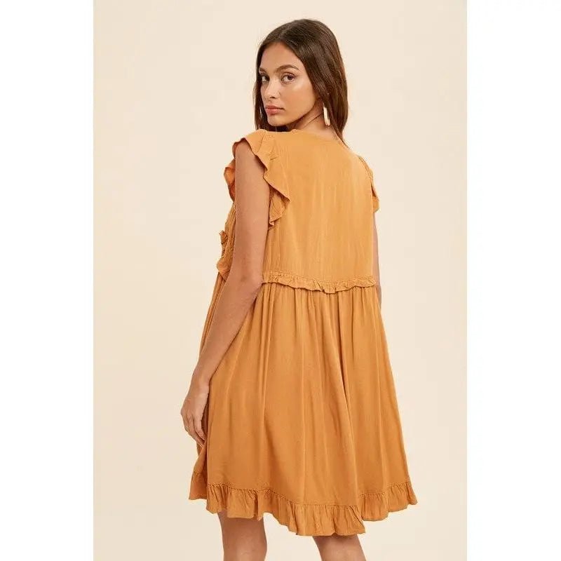 Lace accent ruffle trim mini dress - LECCE