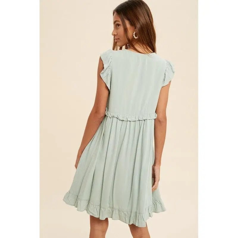 Lace accent ruffle trim mini dress - LECCE