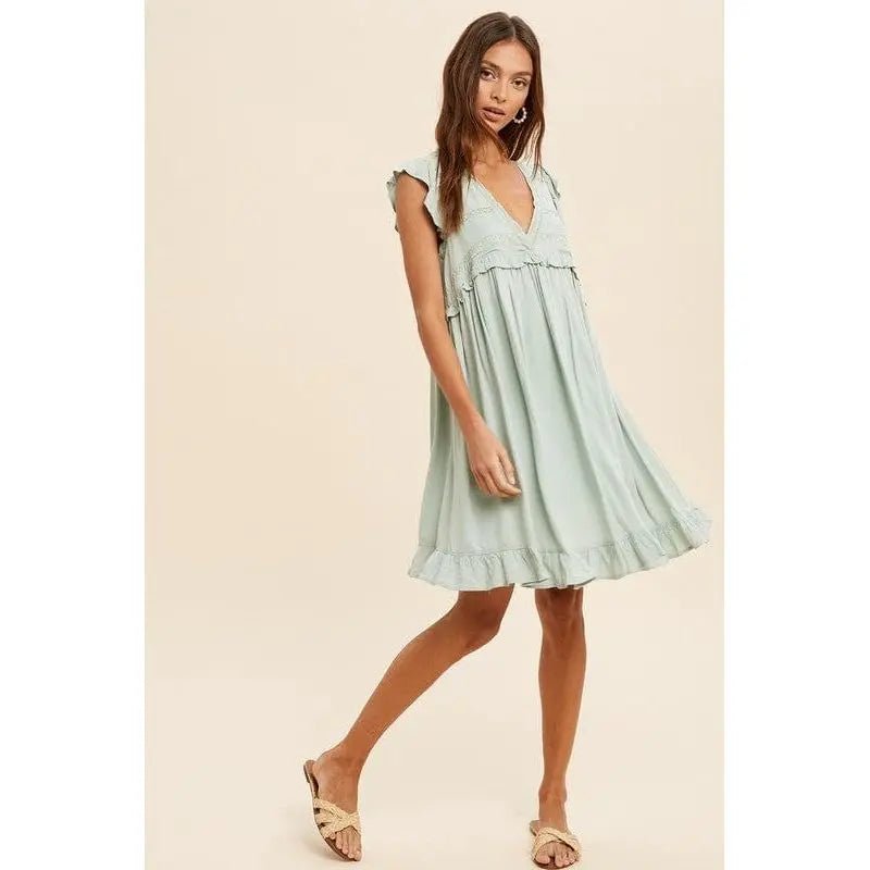 Lace accent ruffle trim mini dress - LECCE