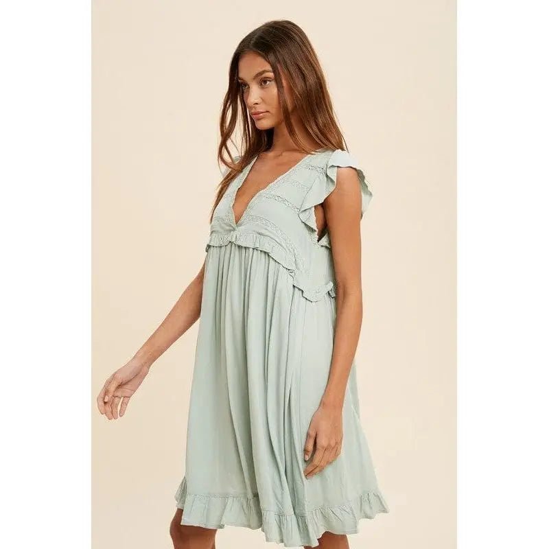 Lace accent ruffle trim mini dress - LECCE