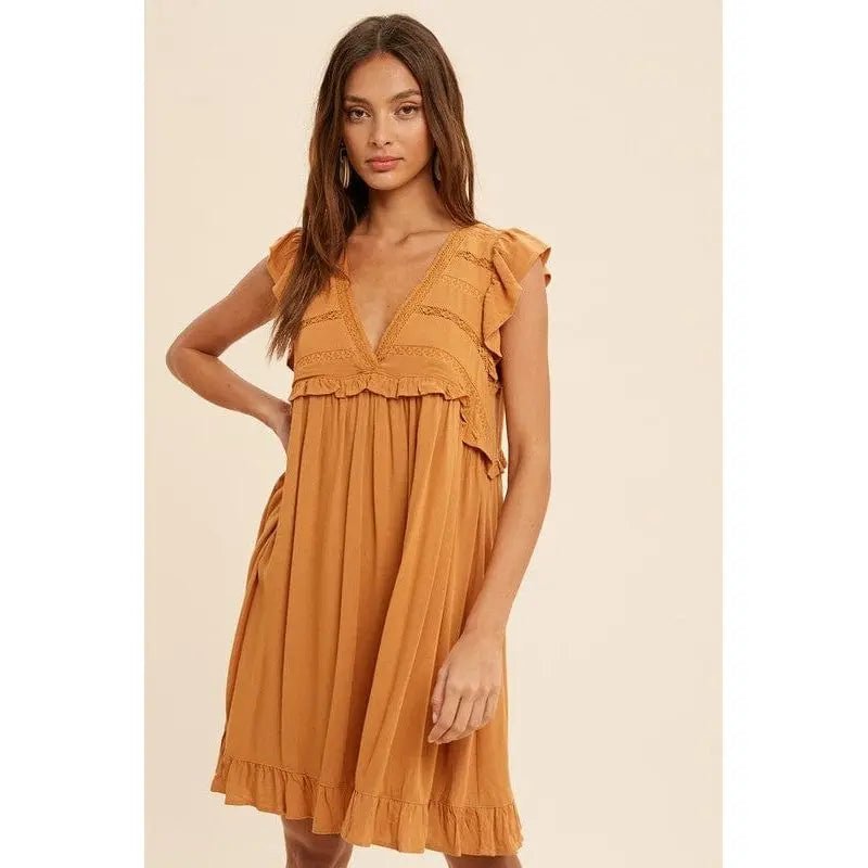Lace accent ruffle trim mini dress - LECCE