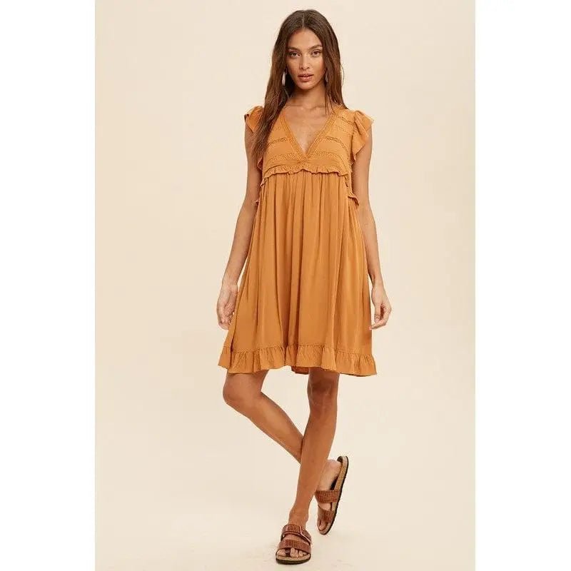 Lace accent ruffle trim mini dress - LECCE