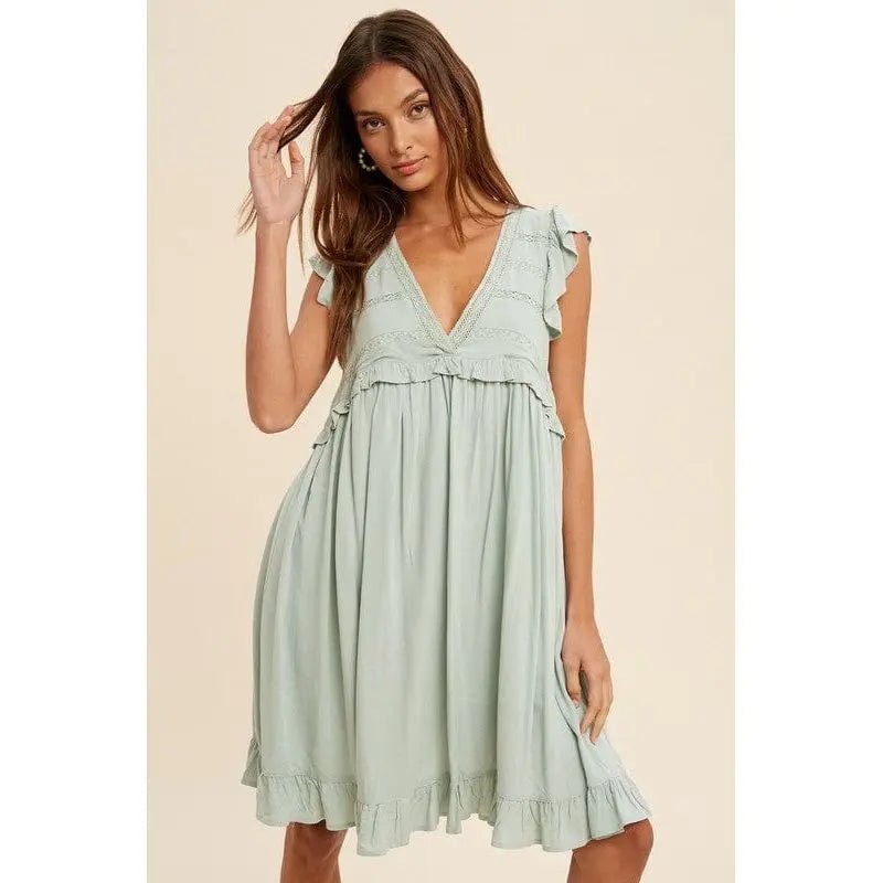 Lace accent ruffle trim mini dress - LECCE