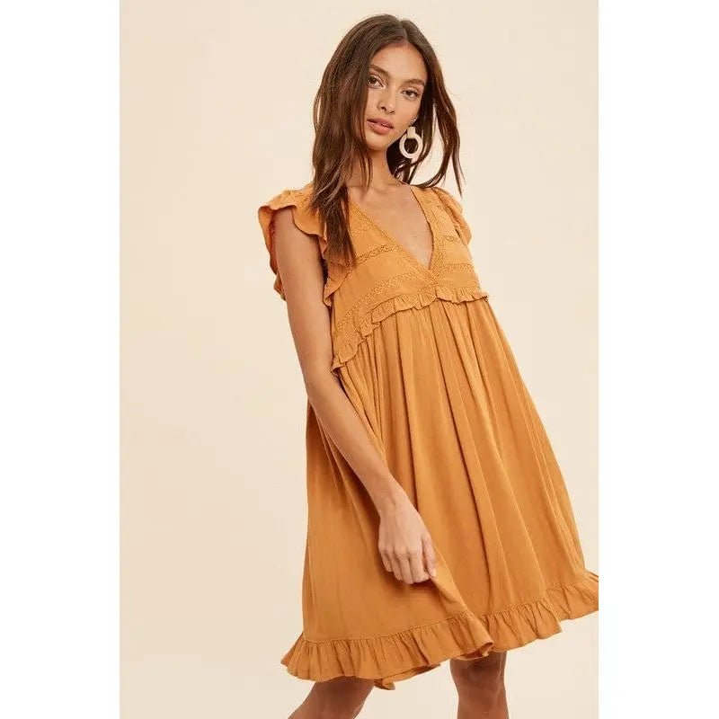 Lace accent ruffle trim mini dress - LECCE