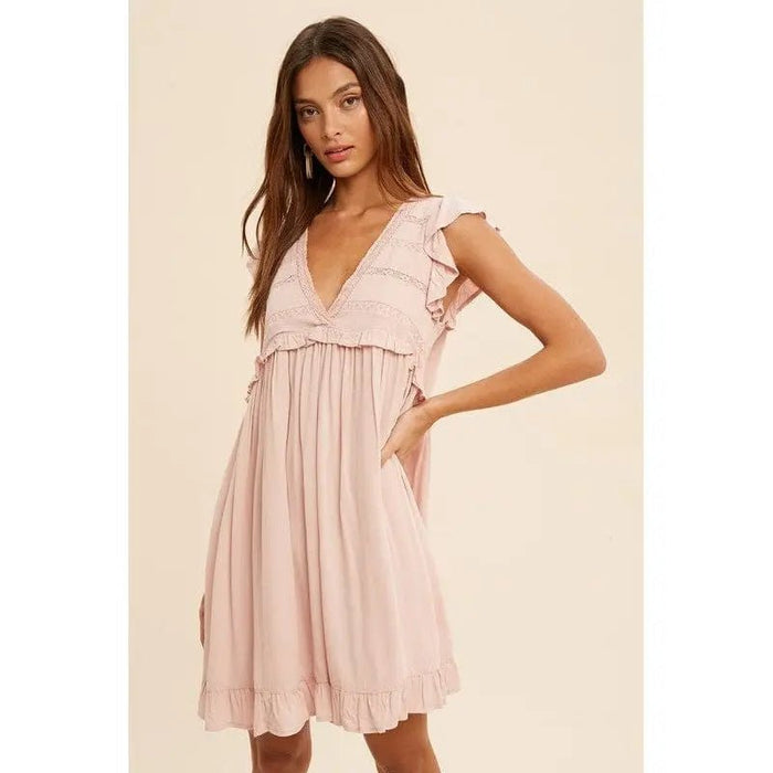 Lace accent ruffle trim mini dress - LECCE