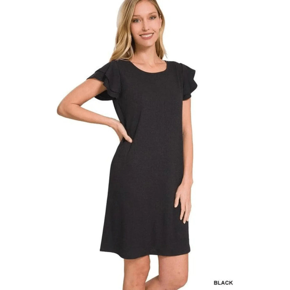 Layered Ruffle Cap Sleeve Round Neck Dress - LECCE
