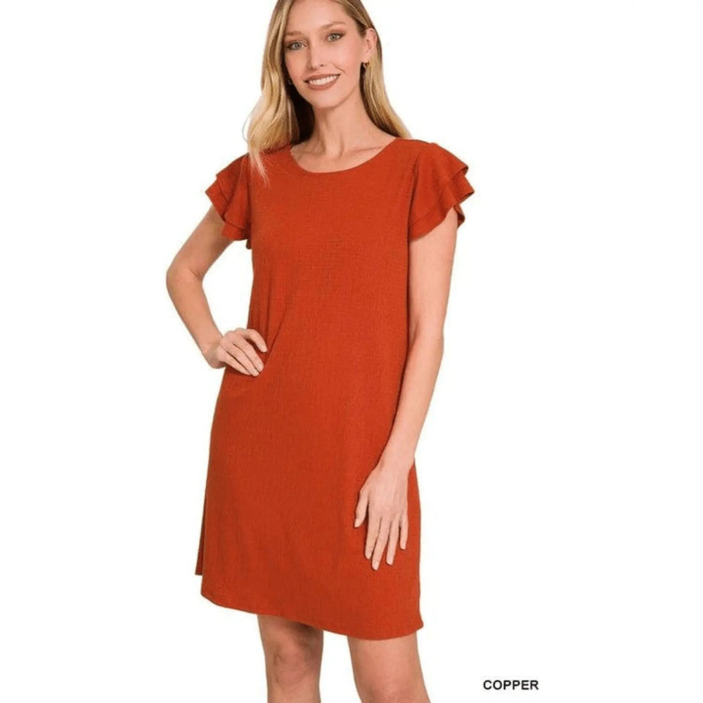 Layered Ruffle Cap Sleeve Round Neck Dress - LECCE
