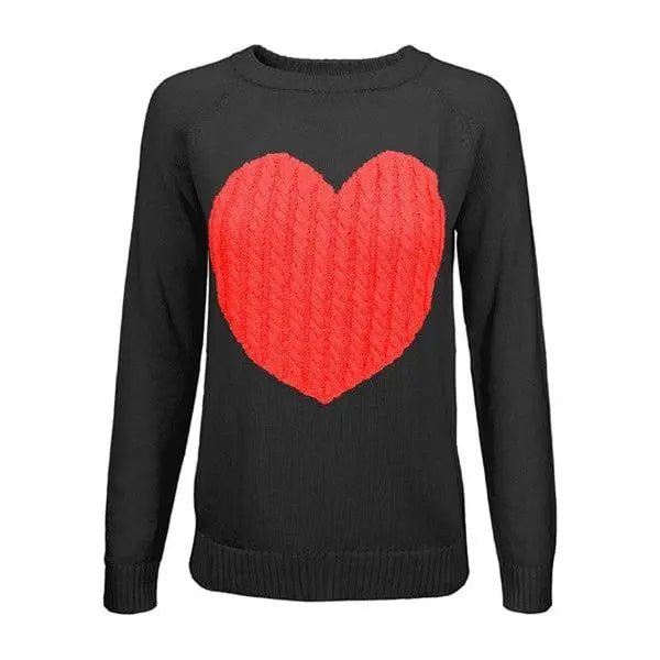 Love Heart Jacquard Round Neck Pullover Sweater - LECCE
