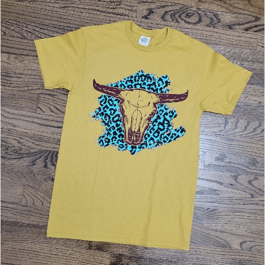 Maroon Longhorn With Turquoise Leopard T-shirt