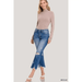 Mid - rise Distressed Bootcut Cropped Denim Pants - LECCE