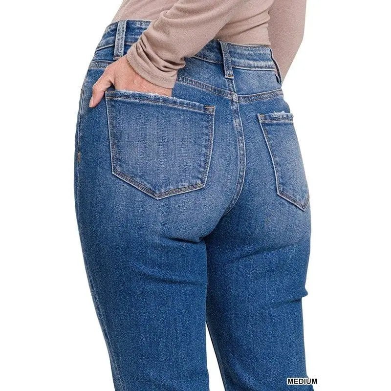 Mid - rise Distressed Bootcut Cropped Denim Pants - LECCE