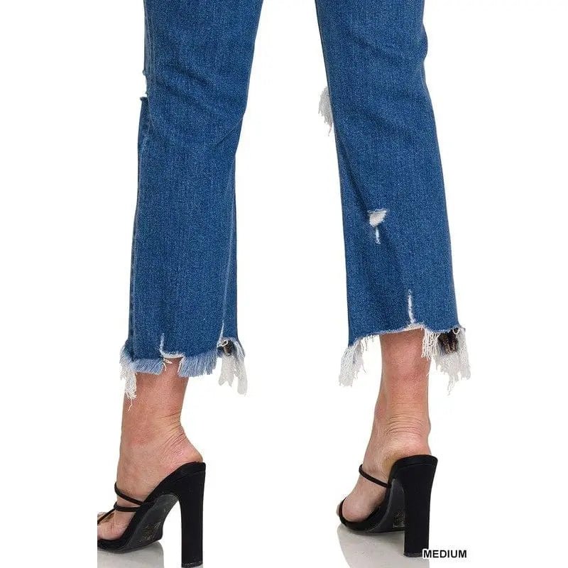Mid - rise Distressed Bootcut Cropped Denim Pants - LECCE