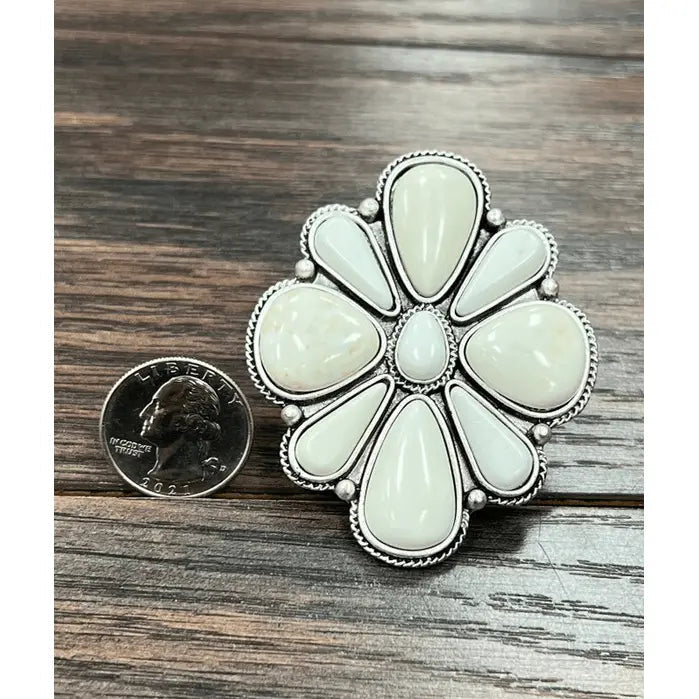Monster Size White Turquoise Adjustable Ring - LECCE