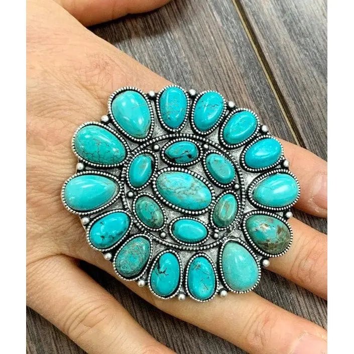 Natural turquoise adjustable ring, bronze* dual band - LECCE