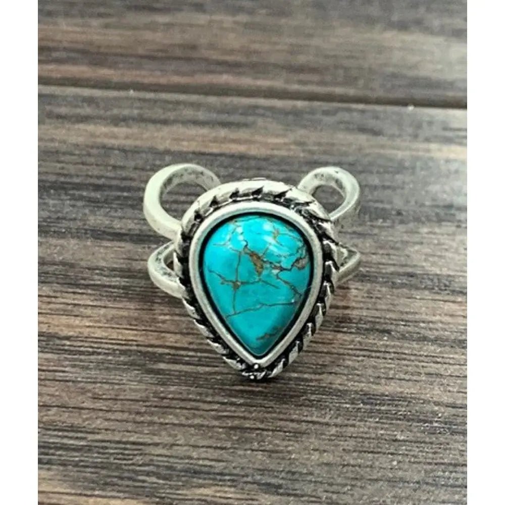 Natural Turquoise Tear Drop Ring - LECCE