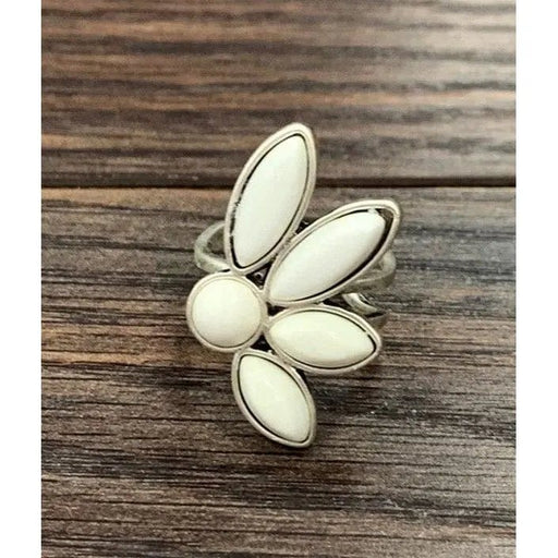 Natural White Turquoise Adjustable Ring, Bronze Double Band - LECCE