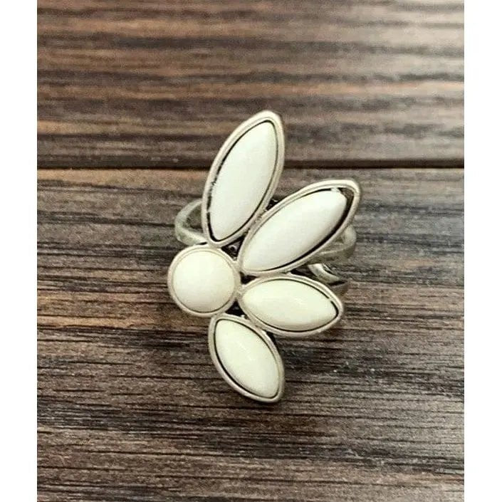 Natural White Turquoise Adjustable Ring, Bronze Double Band - LECCE