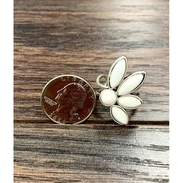 Natural White Turquoise Adjustable Ring, Bronze Double Band - LECCE