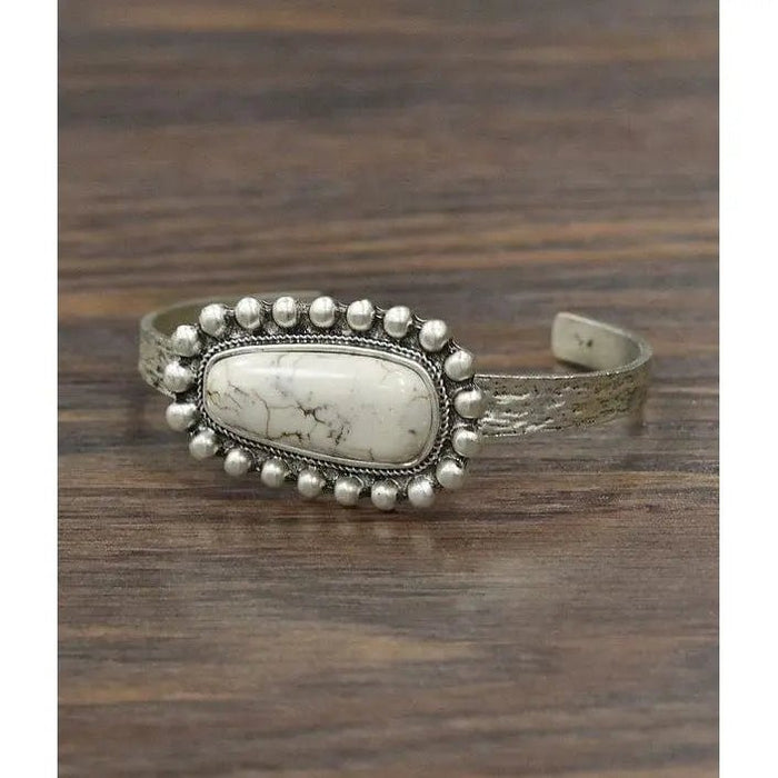 Natural white turquoise cuff bracelet - LECCE