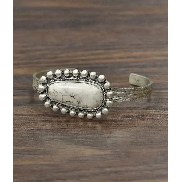 Natural white turquoise cuff bracelet - LECCE