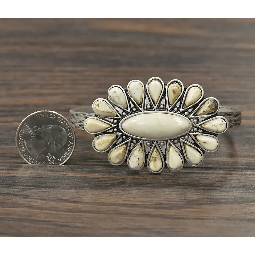 Natural White Turquoise Navajo C Cuff Bracelet - LECCE