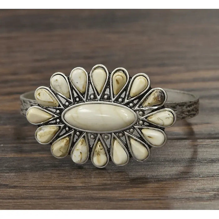 Natural White Turquoise Navajo C Cuff Bracelet - LECCE