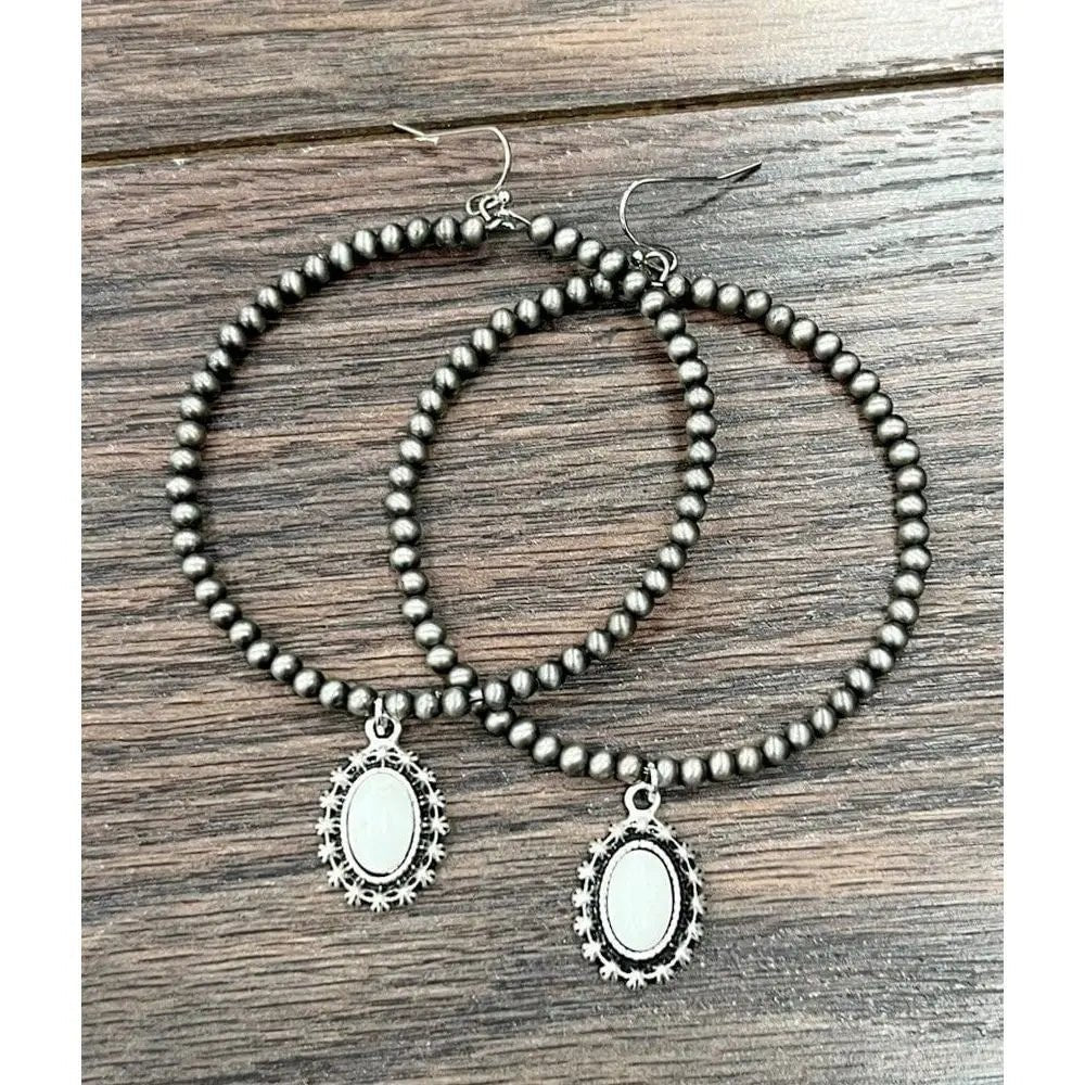 Navajo pearl white turquoise hoop earrings - LECCE