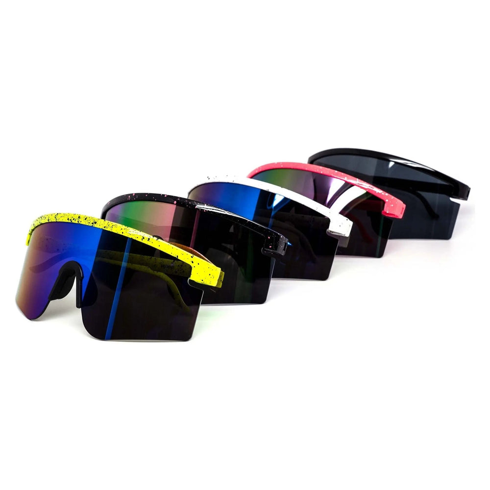 Oversized Sport Splatter Burnt Mirror Sunglasses - LECCE