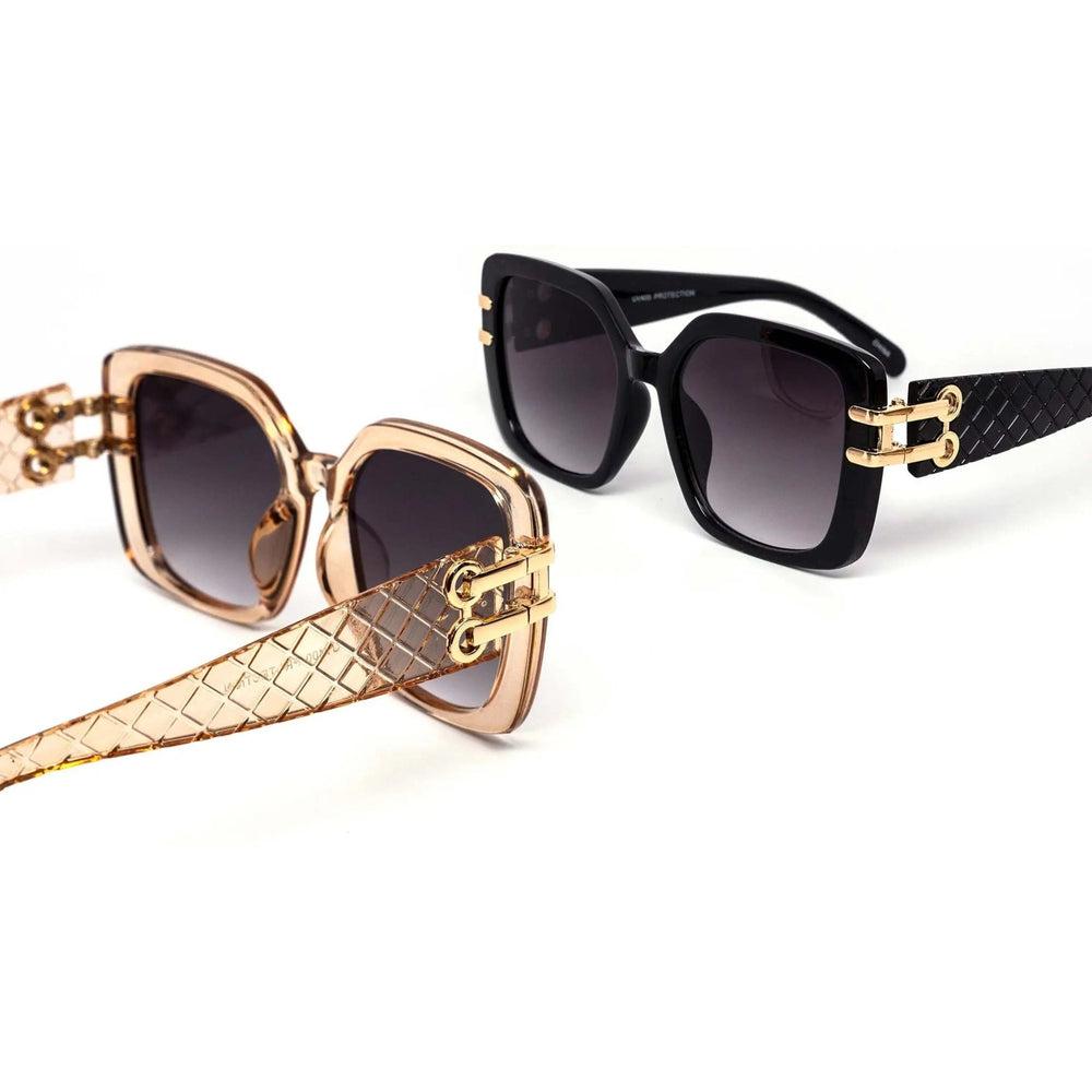 Oversized Square Fashion Cross - Hatched Sunglasses - LECCE