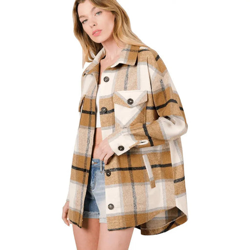 Oversized Yarn Dyed Plaid Shacket With Pockets - LECCE