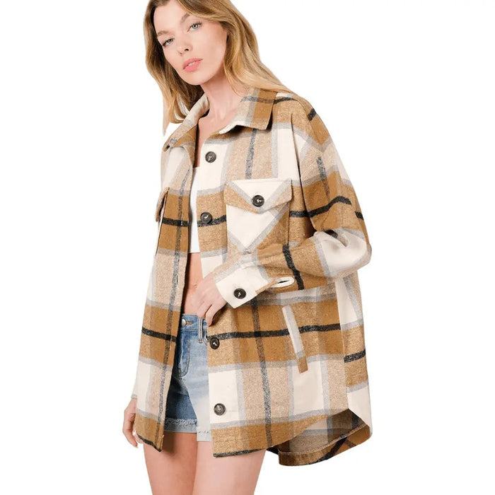 Oversized Yarn Dyed Plaid Shacket With Pockets - LECCE