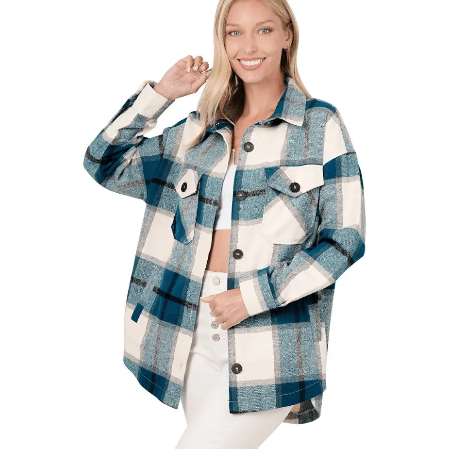 Oversized Yarn Dyed Plaid Shacket With Pockets - LECCE