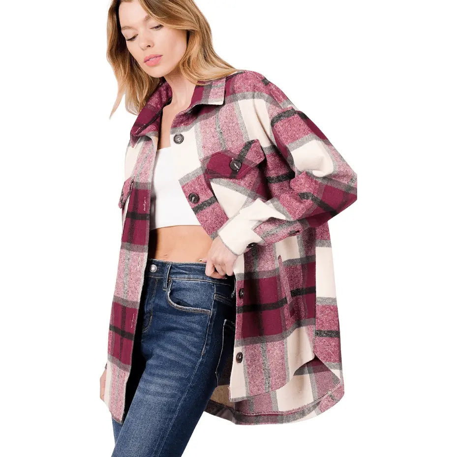 Oversized Yarn Dyed Plaid Shacket With Pockets - LECCE