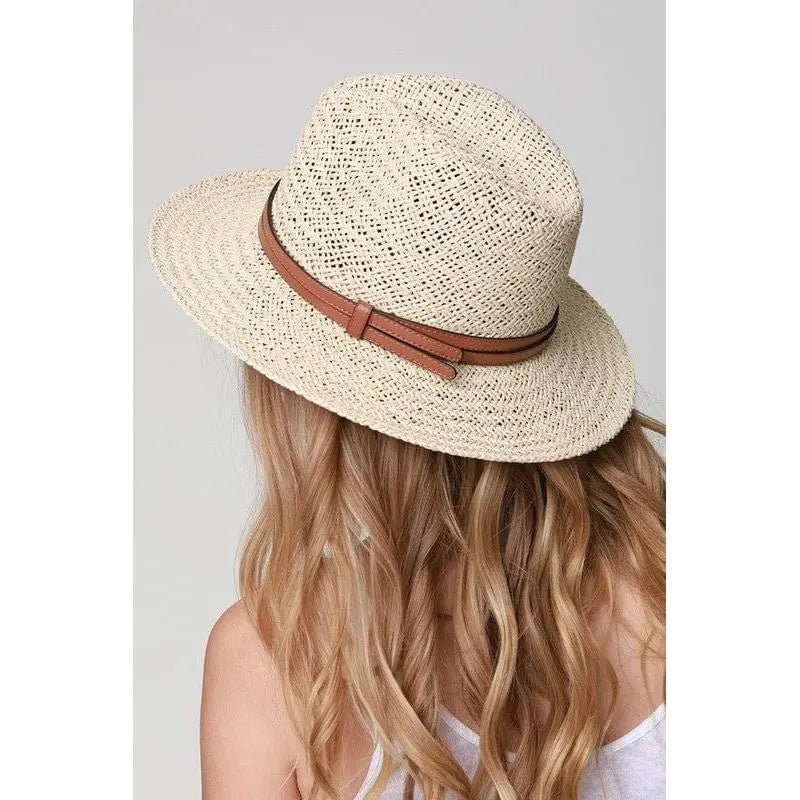 Panama hat with faux leather band accent - LECCE