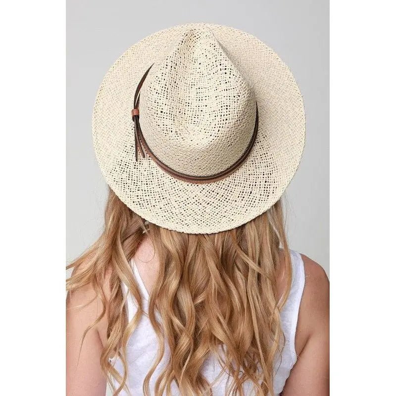 Panama hat with faux leather band accent - LECCE