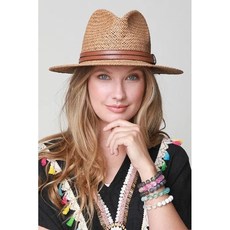 Panama hat with faux leather band accent - LECCE