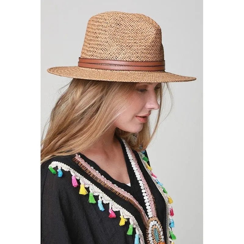Panama hat with faux leather band accent - LECCE