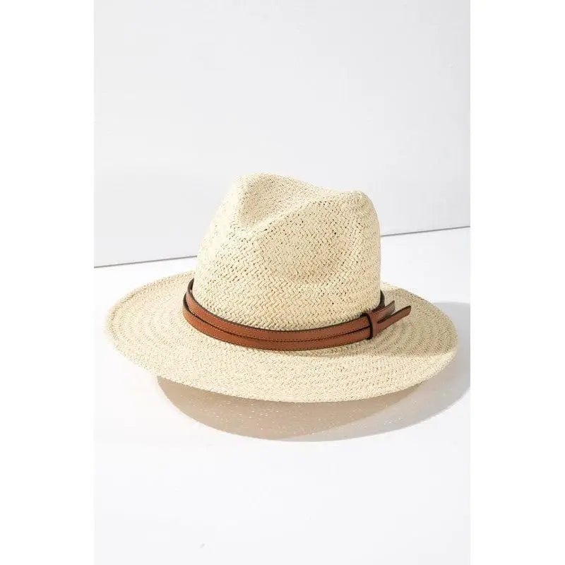 Panama hat with faux leather band accent - LECCE