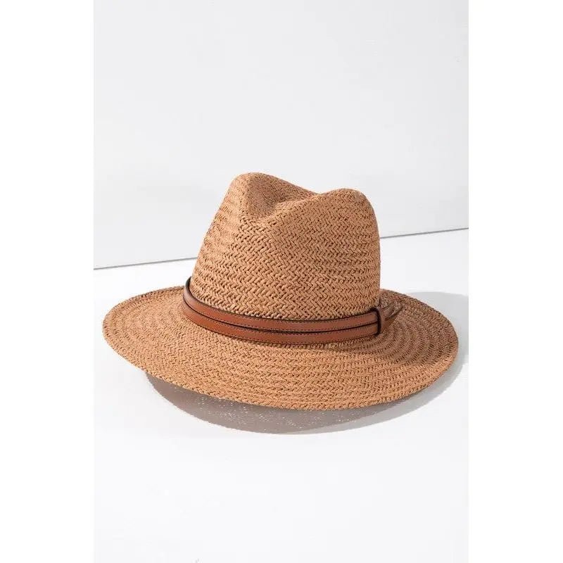 Panama hat with faux leather band accent - LECCE
