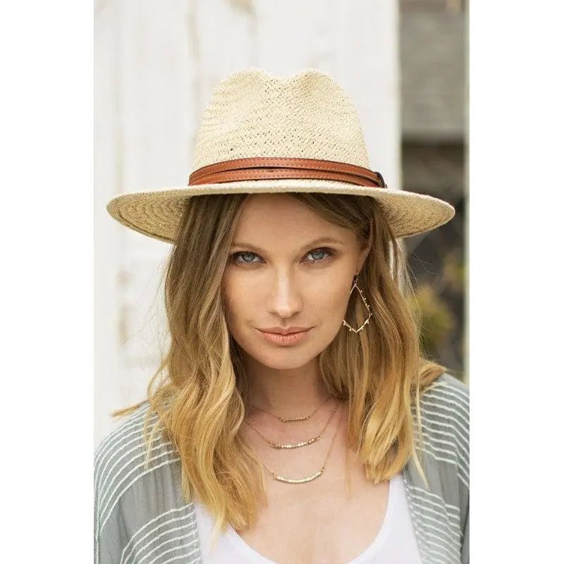 Panama hat with faux leather band accent - LECCE