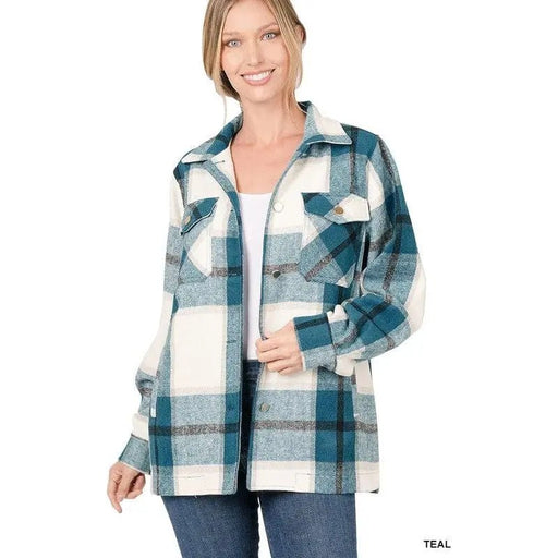 Plaid oversized shacket with pockets - LECCE