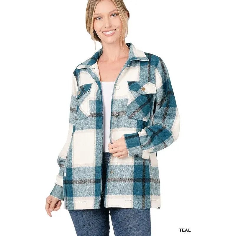 Plaid oversized shacket with pockets - LECCE