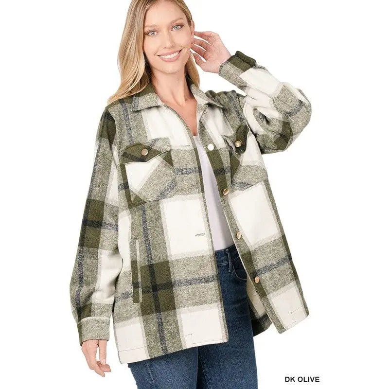 Plaid oversized shacket with pockets - LECCE