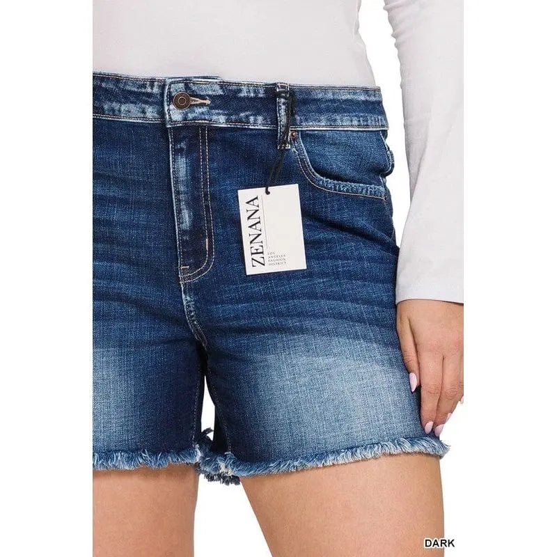 Plus mid rise raw frayed hem denim shorts - LECCE