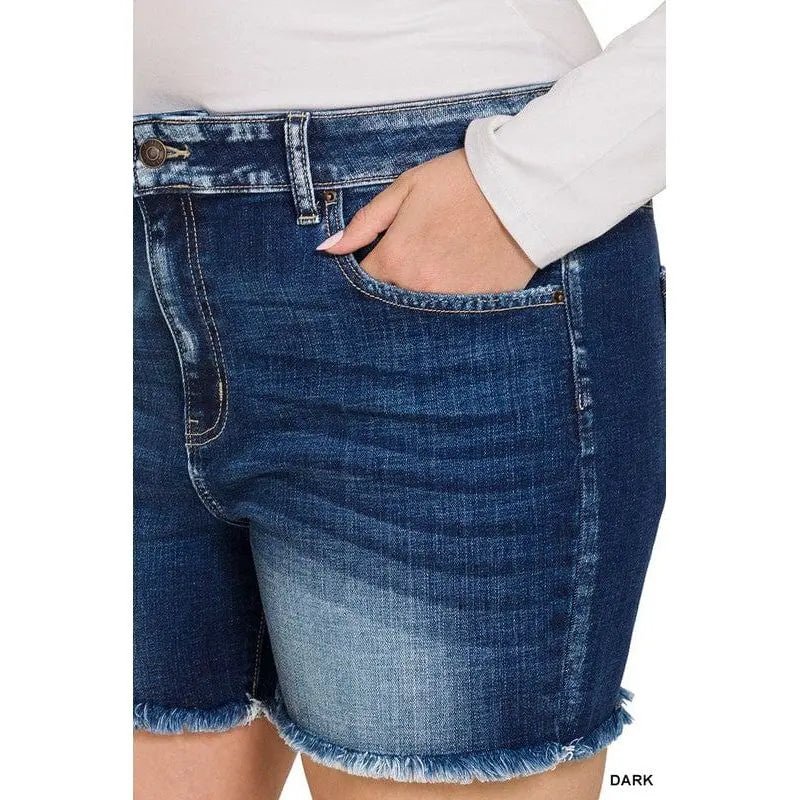 Plus mid rise raw frayed hem denim shorts - LECCE