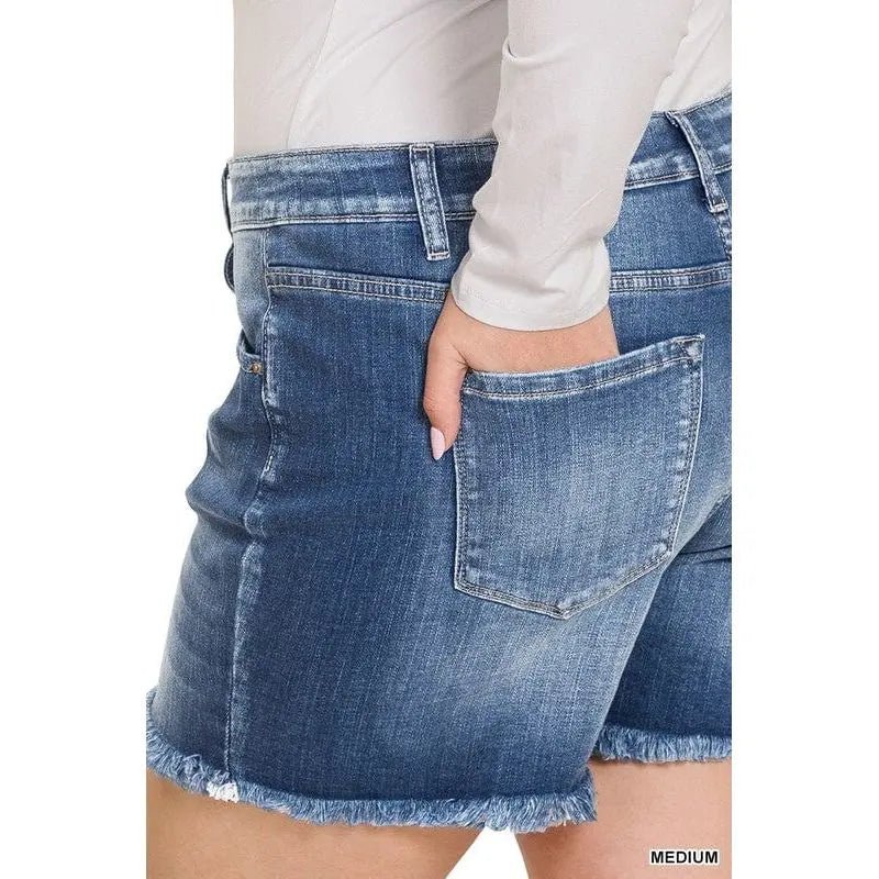 Plus mid rise raw frayed hem denim shorts - LECCE