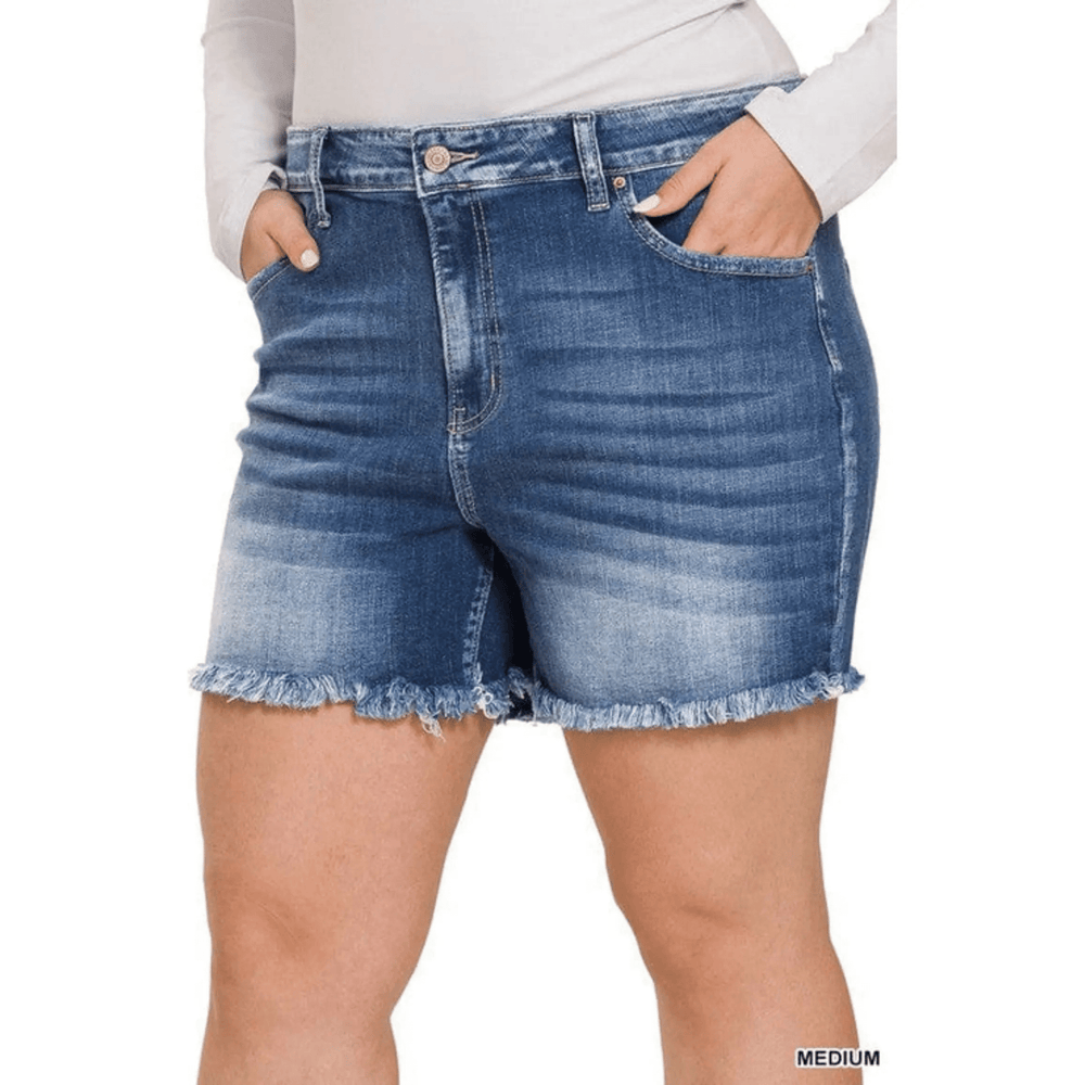 Plus mid rise raw frayed hem denim shorts - LECCE